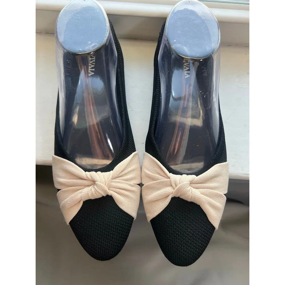 VIVAIA Bibi Almond Toe Knotted Bow Tie Flat Shoes in Black & Cream Women’s 38.5 - Picture 12 of 12